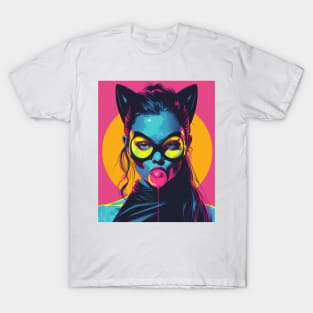 Cat-Eyed Diva: Colorful Bubble Gum Pop Art T-Shirt